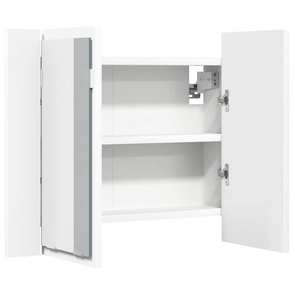 badeværelsesskab m. spejl og LED-lys 60x12x45 cm akryl hvid