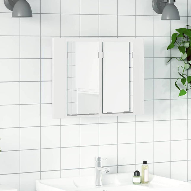badeværelsesskab m. spejl og LED-lys 60x12x45 cm akryl hvid