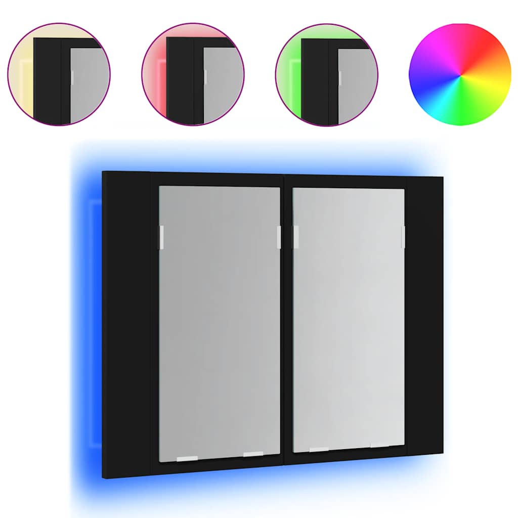 badeværelsesskab m. spejl og LED-lys 60x12x45 cm akryl sort