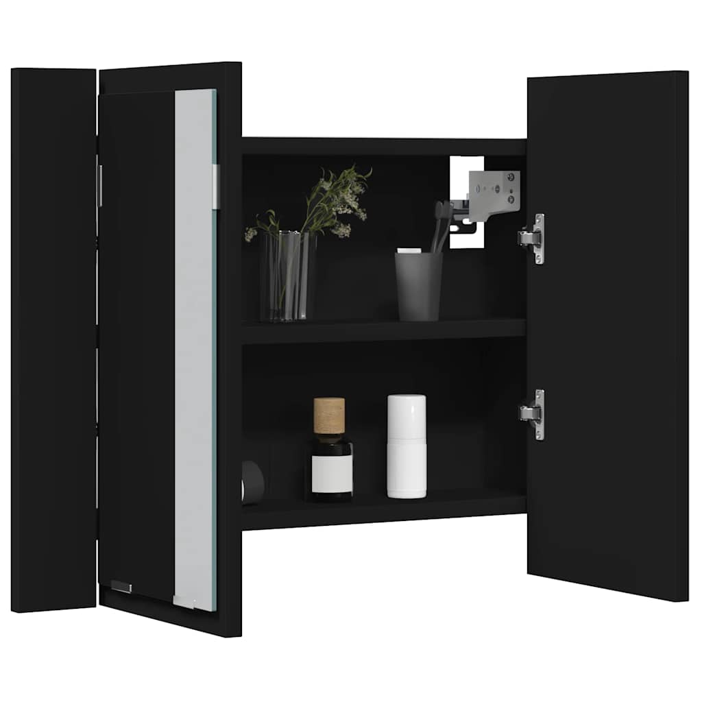 badeværelsesskab m. spejl og LED-lys 60x12x45 cm akryl sort