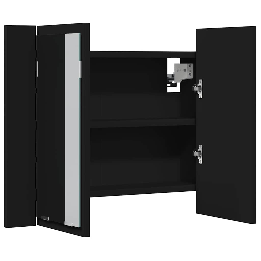 badeværelsesskab m. spejl og LED-lys 60x12x45 cm akryl sort