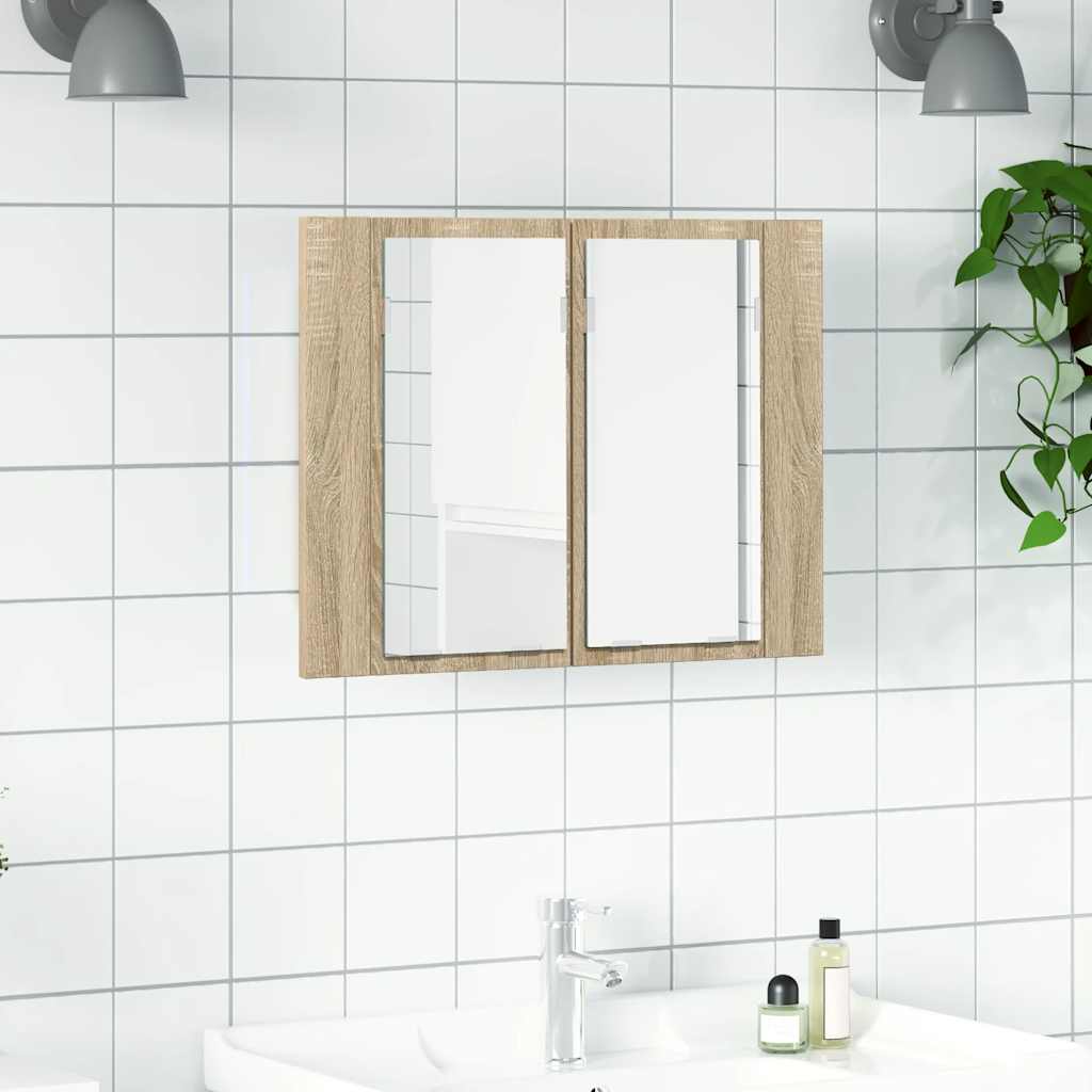 Badeværelsesskab med spejl og RGB LED-lys 60×12×45 cm - akryl, sonoma-eg