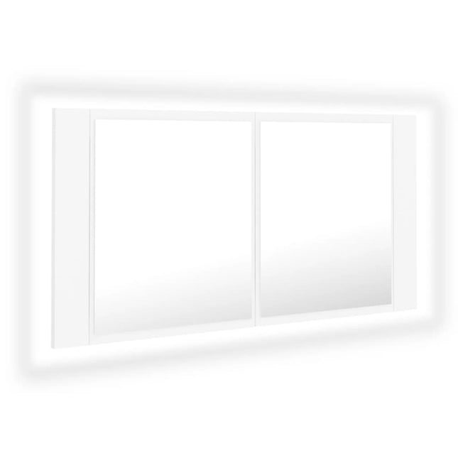 badeværelsesskab m. spejl og LED-lys 90x12x45 cm akryl hvid