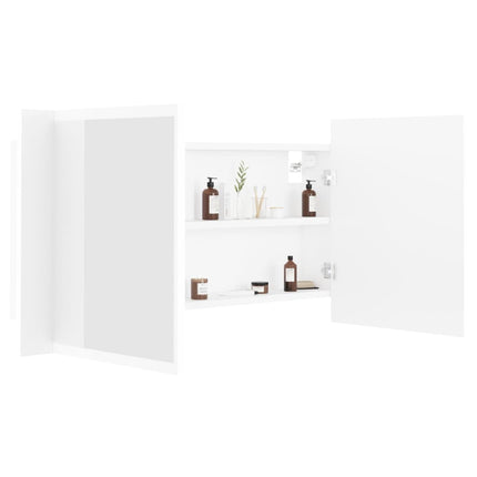 badeværelsesskab m. spejl og LED-lys 90x12x45 cm akryl hvid