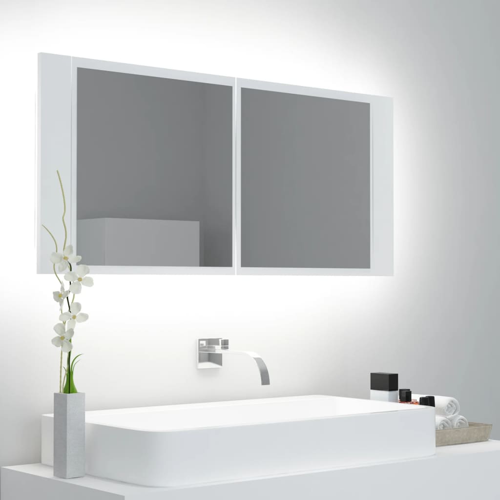 vidaXL badeværelsesskab med LED-lys 100x12x45 cm akryl hvid