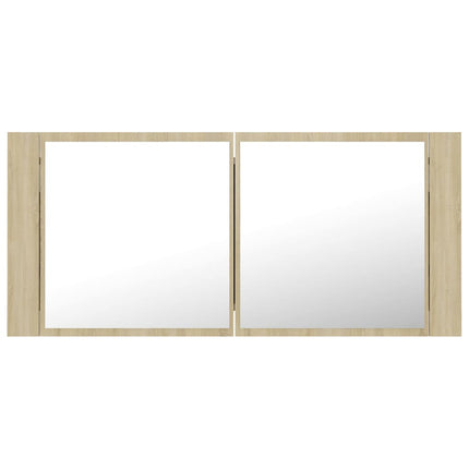 badeværelsesskab m. spejl og LED-lys 100x12x45 akryl sonoma-eg
