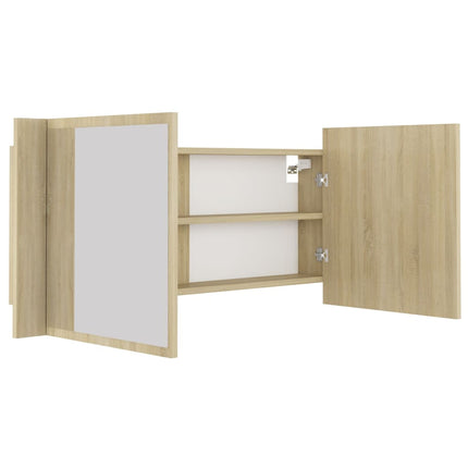badeværelsesskab m. spejl og LED-lys 100x12x45 akryl sonoma-eg