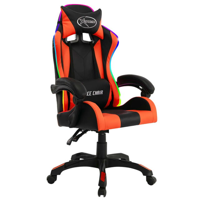 gamingstol m. LED-lys RGB-farver kunstlæder orange og sort