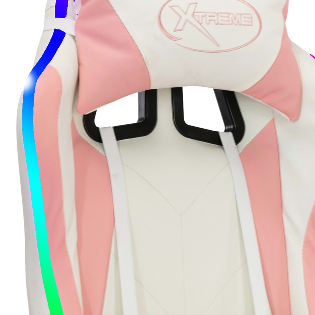 gamingstol med LED-lys RGB-farver kunstlæder pink og sort