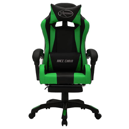 gamingstol m. LED-lys RGB-farver kunstlæder grøn og sort