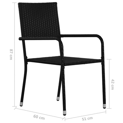 spisebordssæt til have 3 dele polyrattan massivt akacietræ sort