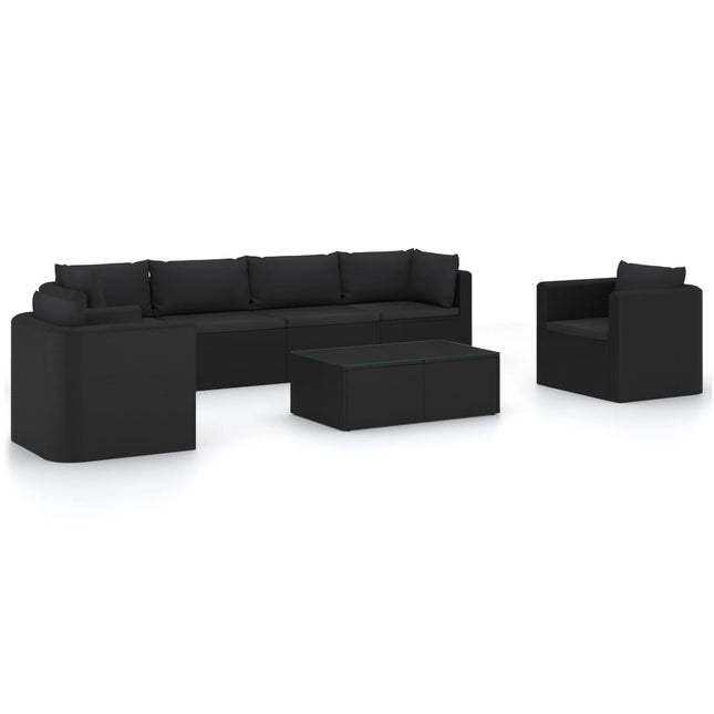 loungesæt til haven 7 dele med hynder polyrattan sort