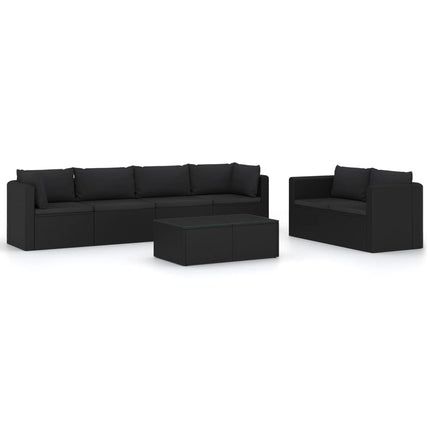 loungesæt til haven 7 dele med hynder polyrattan sort
