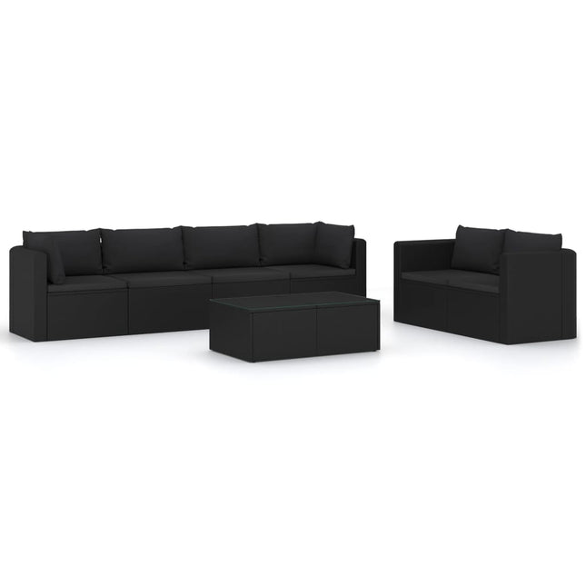 loungesæt til haven 7 dele med hynder polyrattan sort