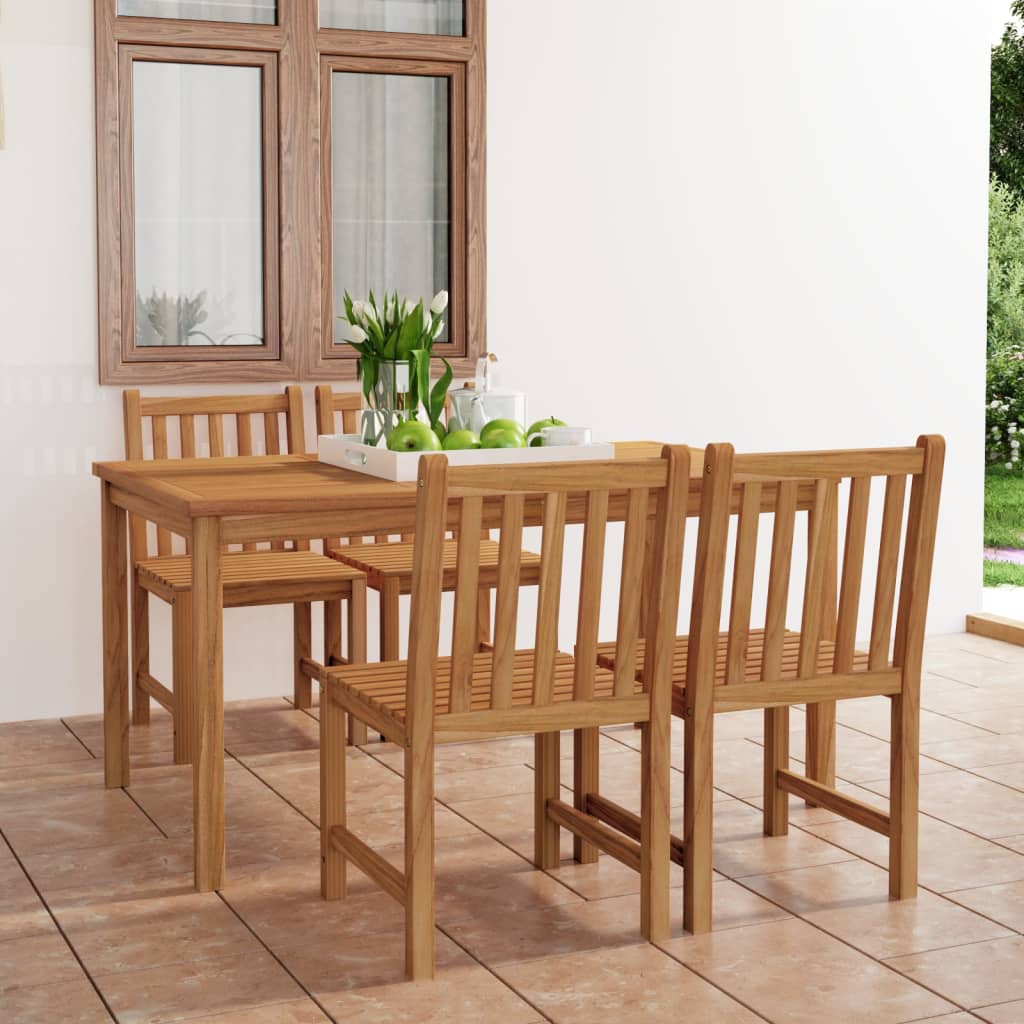 5-delt havespisesæt i massivt teaktræ - bord 150 × 90 cm med 4 stole