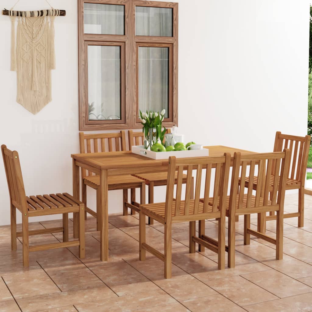 7-delt havespisesæt i massivt teaktræ - bord 160 × 80 cm med 6 stole