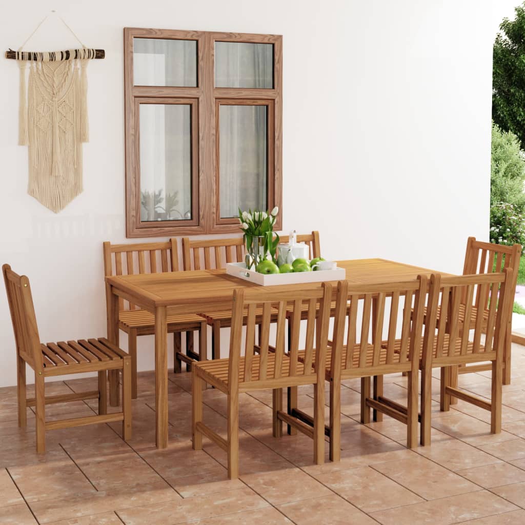 9-delt havespisesæt i massivt teaktræ - bord 180 × 90 cm med 8 stole