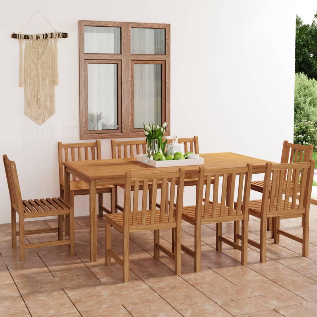 9-delt havespisesæt i massivt teaktræ - bord 200 × 100 cm med 8 stole
