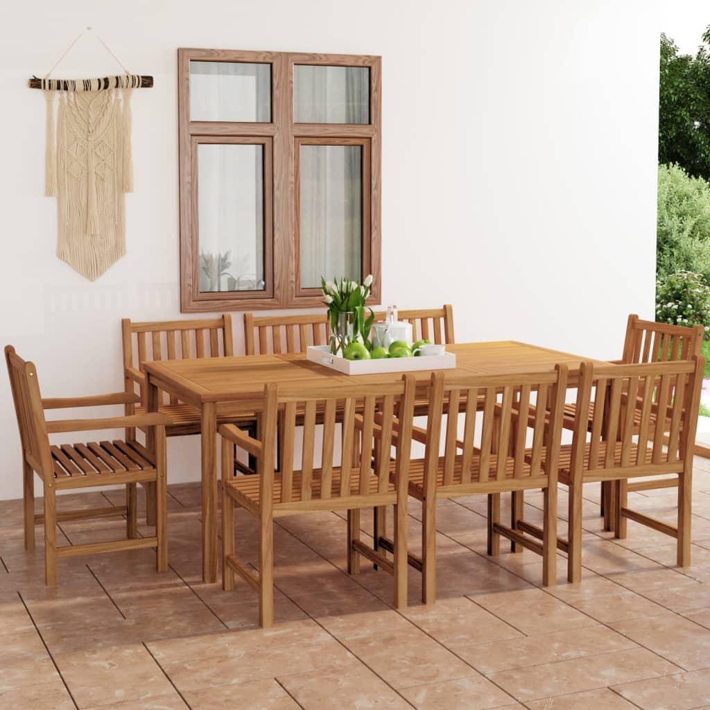 9-delt havespisesæt i massivt teaktræ - bord 200 × 100 cm med 8 stole