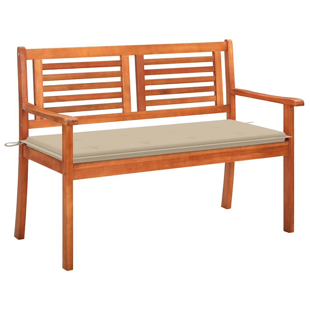 2-personers havebænk med hynde 120 cm - massivt eukalyptustræ, beige hynde