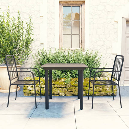 spisebordssæt til haven 3 dele glas og stål sort