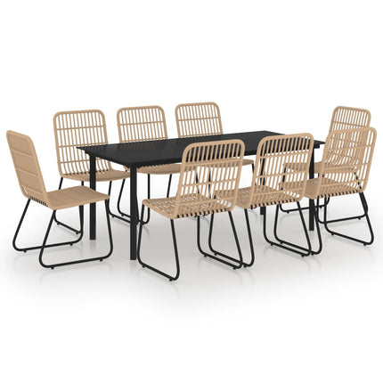udendørs spisebordssæt 9 dele polyrattan og glas