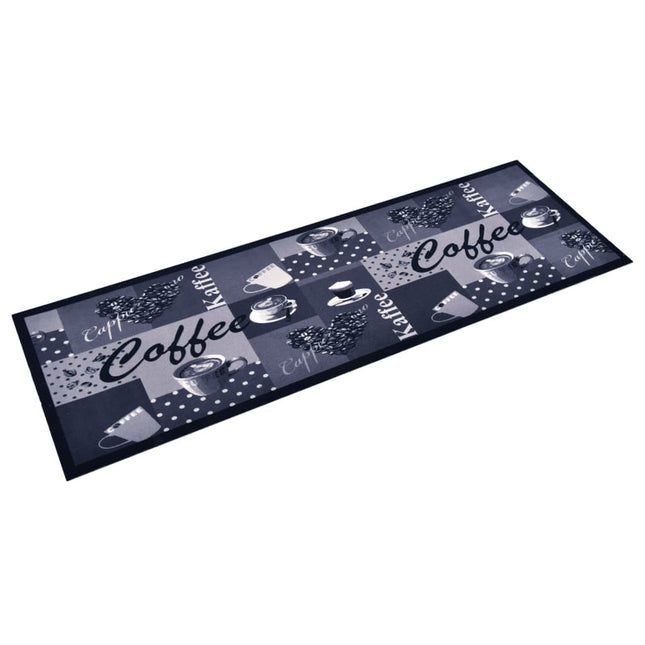 vaskbar køkkenmåtte 60x180 cm kaffetryk blå