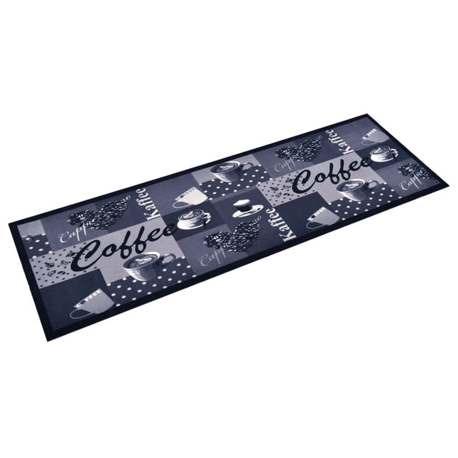 vaskbar køkkenmåtte 60x300 cm kaffetryk blå