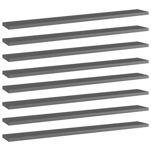 boghylder 8 stk. 80x10x1,5 cm konstrueret træ grå højglans