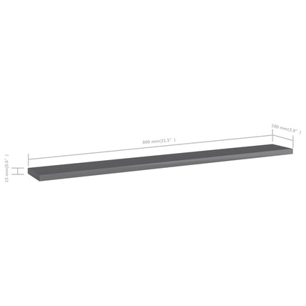 boghylder 8 stk. 80x10x1,5 cm konstrueret træ grå højglans