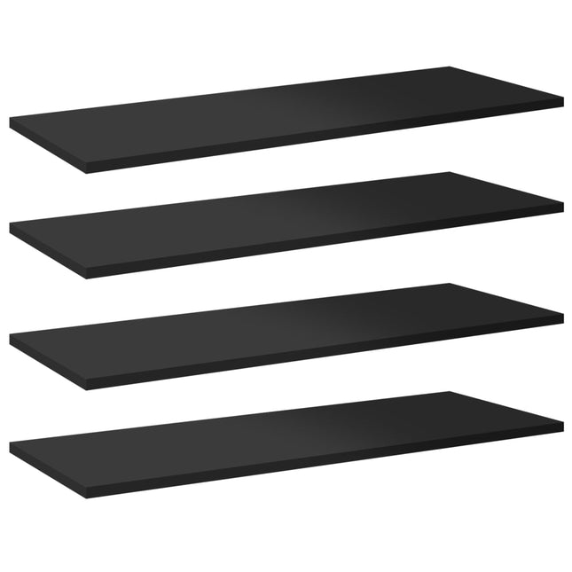 boghylder 8 stk. 80x30x1,5 cm konstrueret træ sort højglans
