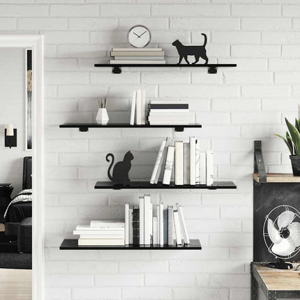 boghylder 8 stk. 80x30x1,5 cm konstrueret træ sort højglans
