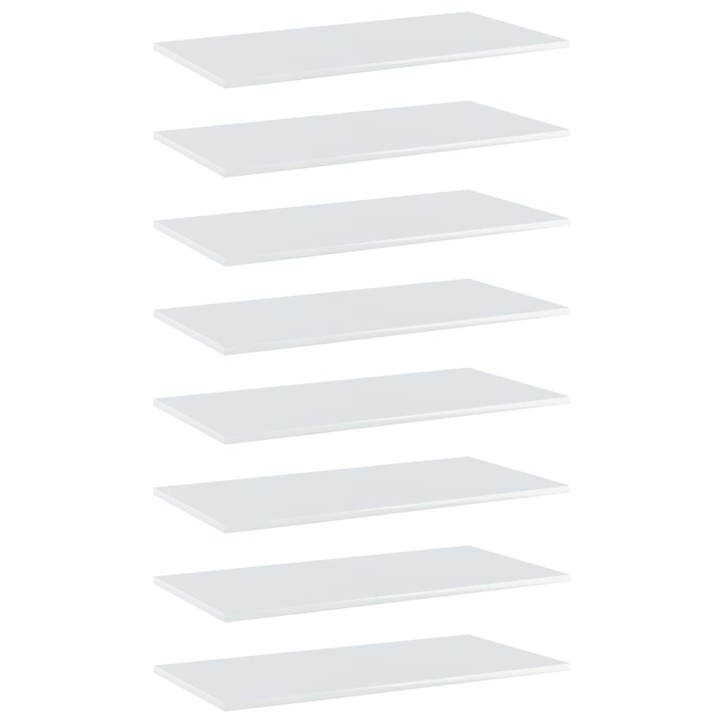 boghylder 8 stk. 80x40x1,5 cm konstrueret træ hvid højglans