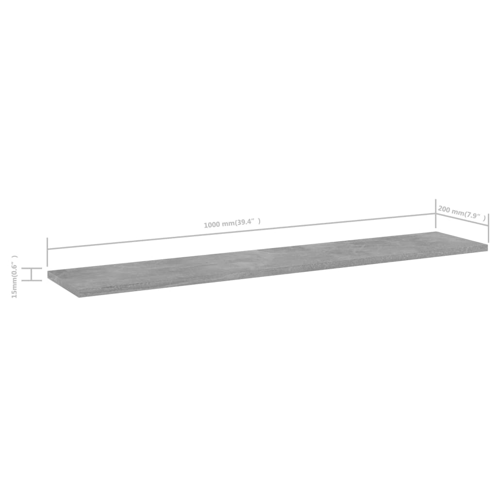 boghylder 8 stk. 100x20x1,5 cm konstrueret træ betongrå