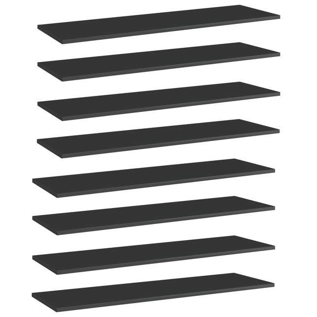 boghylder 8 stk. 100x30x1,5 cm konstrueret træ sort højglans