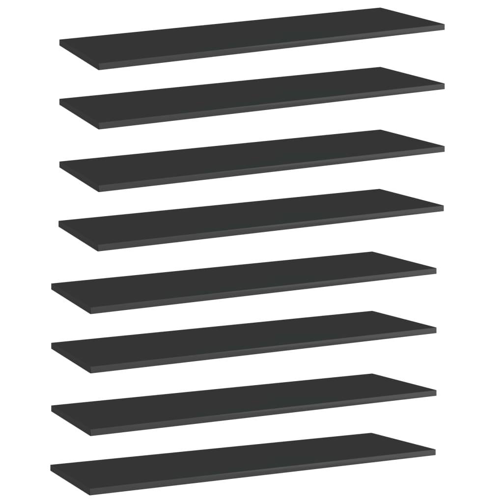 boghylder 8 stk. 100x30x1,5 cm konstrueret træ sort højglans billede