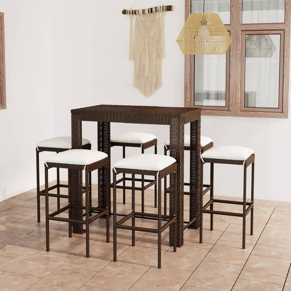 Barsæt Til Haven 3 Dele Med Hynder Polyrattan Brun - 6 / 100 cm bordlængde