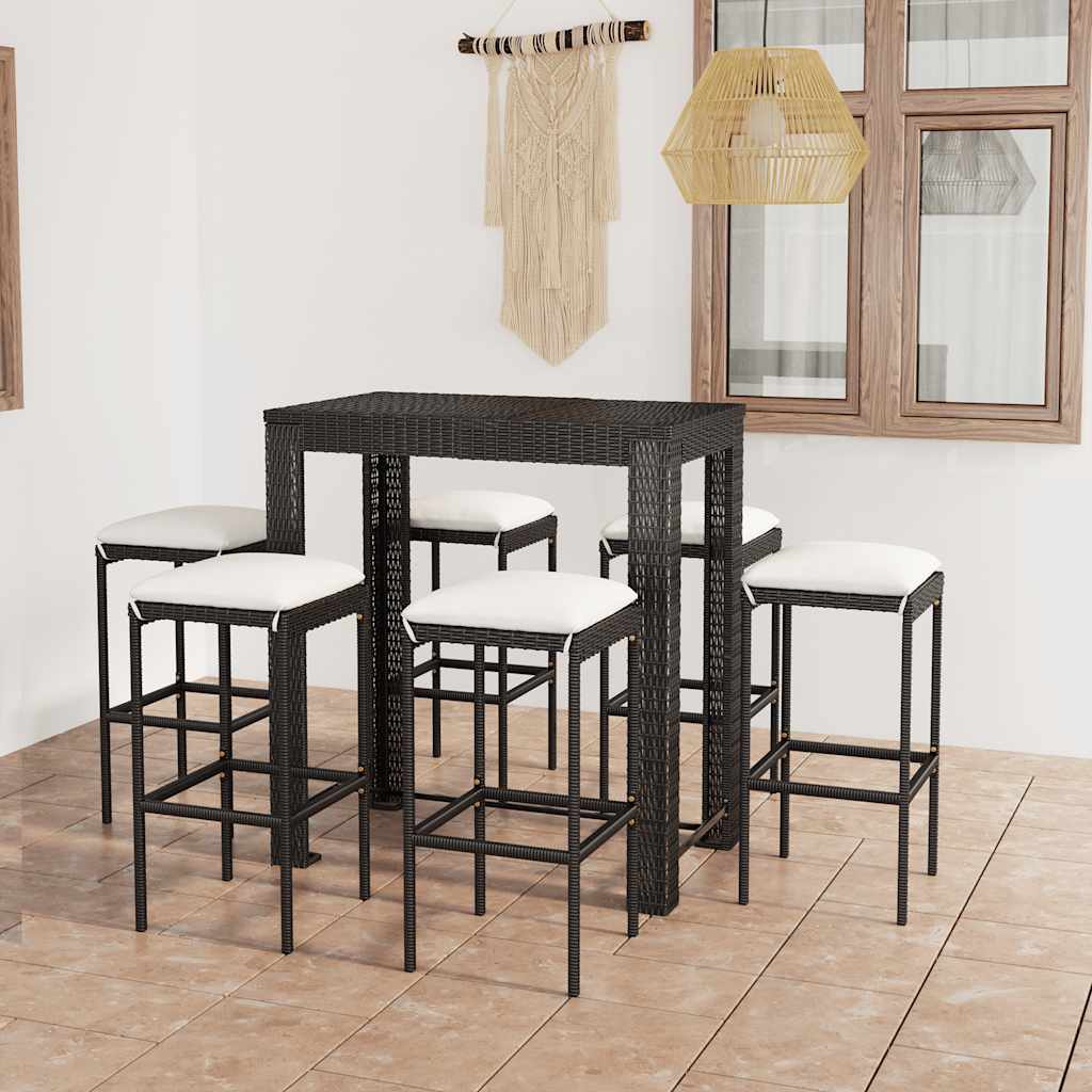 Barsæt Til Haven 3 Dele Med Hynder Polyrattan Sort - 6 / 100 cm bordlængde
