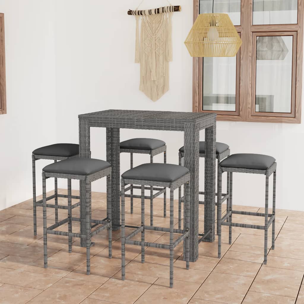 Barsæt Til Haven 3 Dele Med Hynder Polyrattan Grå - 6 / 100 cm bordlængde
