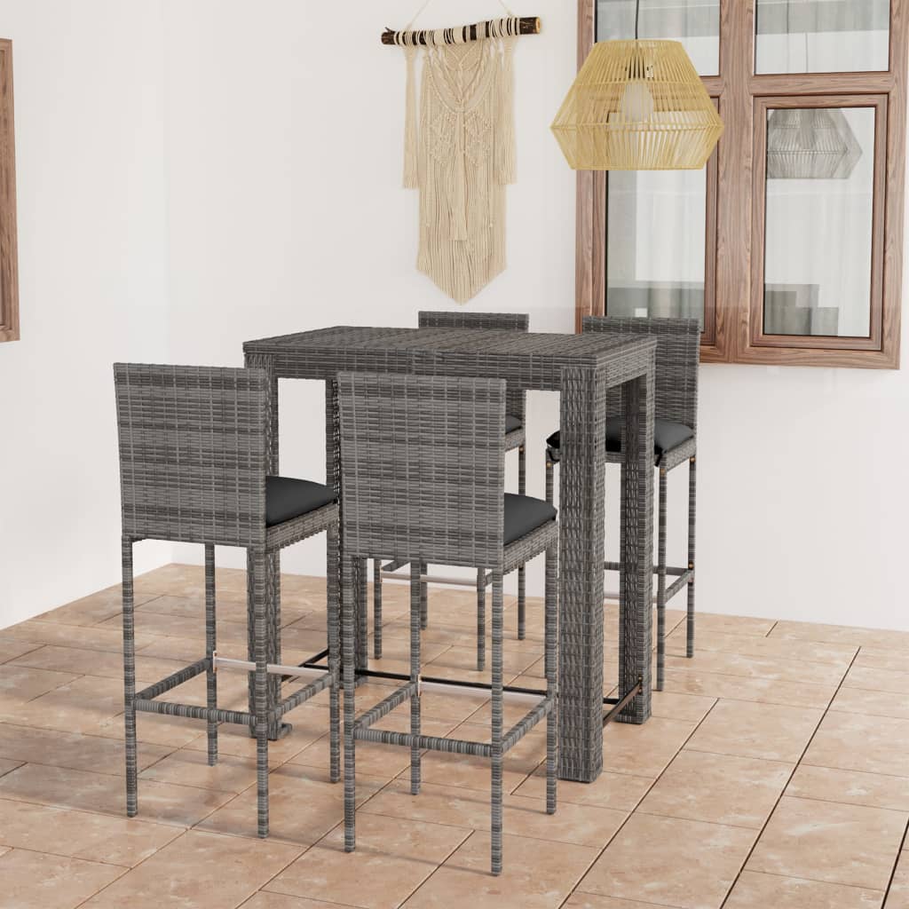 Udendørs Barsæt 3 Dele Med Hynder Polyrattan - 4 / Grå / 100 cm bordlængde