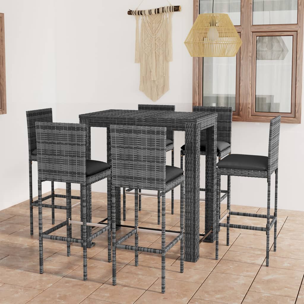 Udendørs Barsæt 3 Dele Med Hynder Polyrattan - 6 / Grå / 100 cm bordlængde