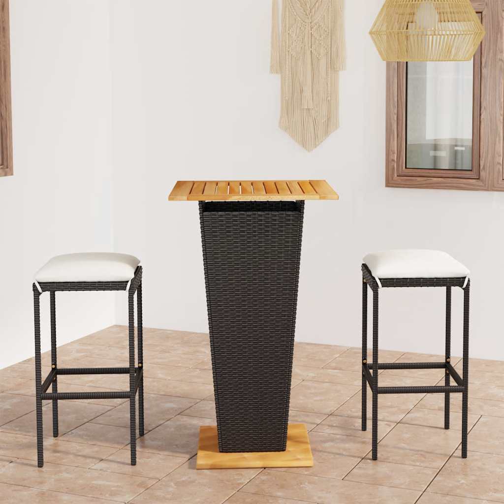 Barsæt Til Haven 3 Dele Med Hynder Polyrattan - 2 / Sort / 60 cm bordlængde