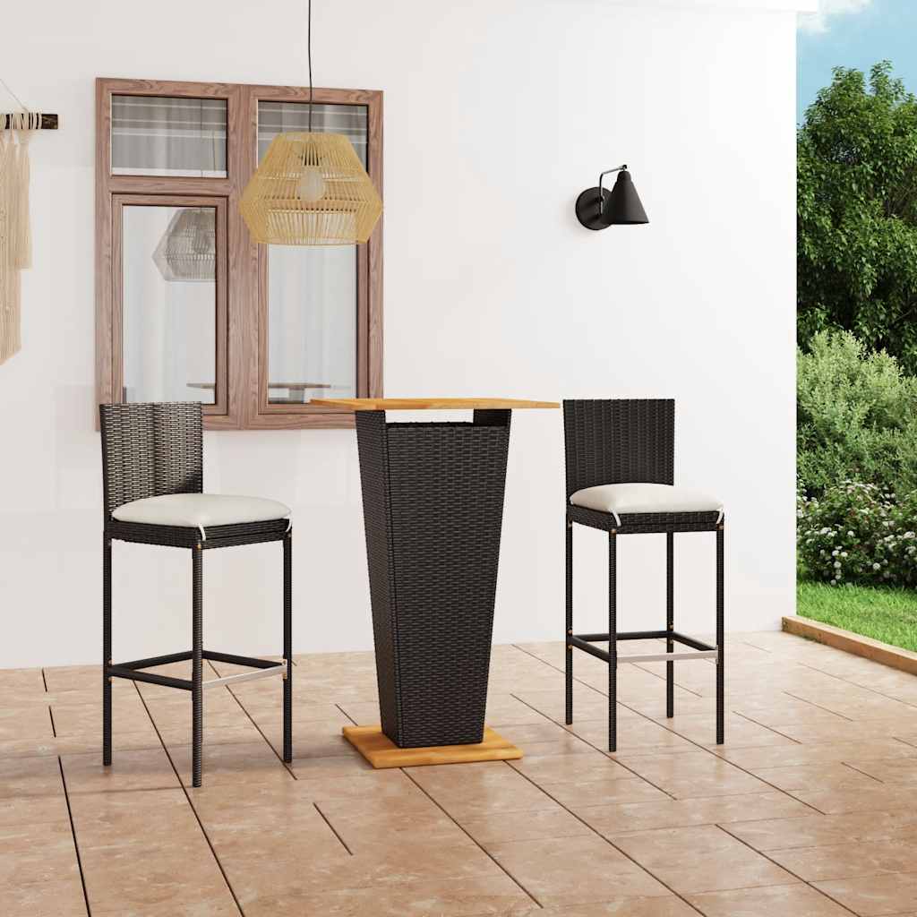 Barsæt til haven - 3 dele med hynder i sort polyrattan