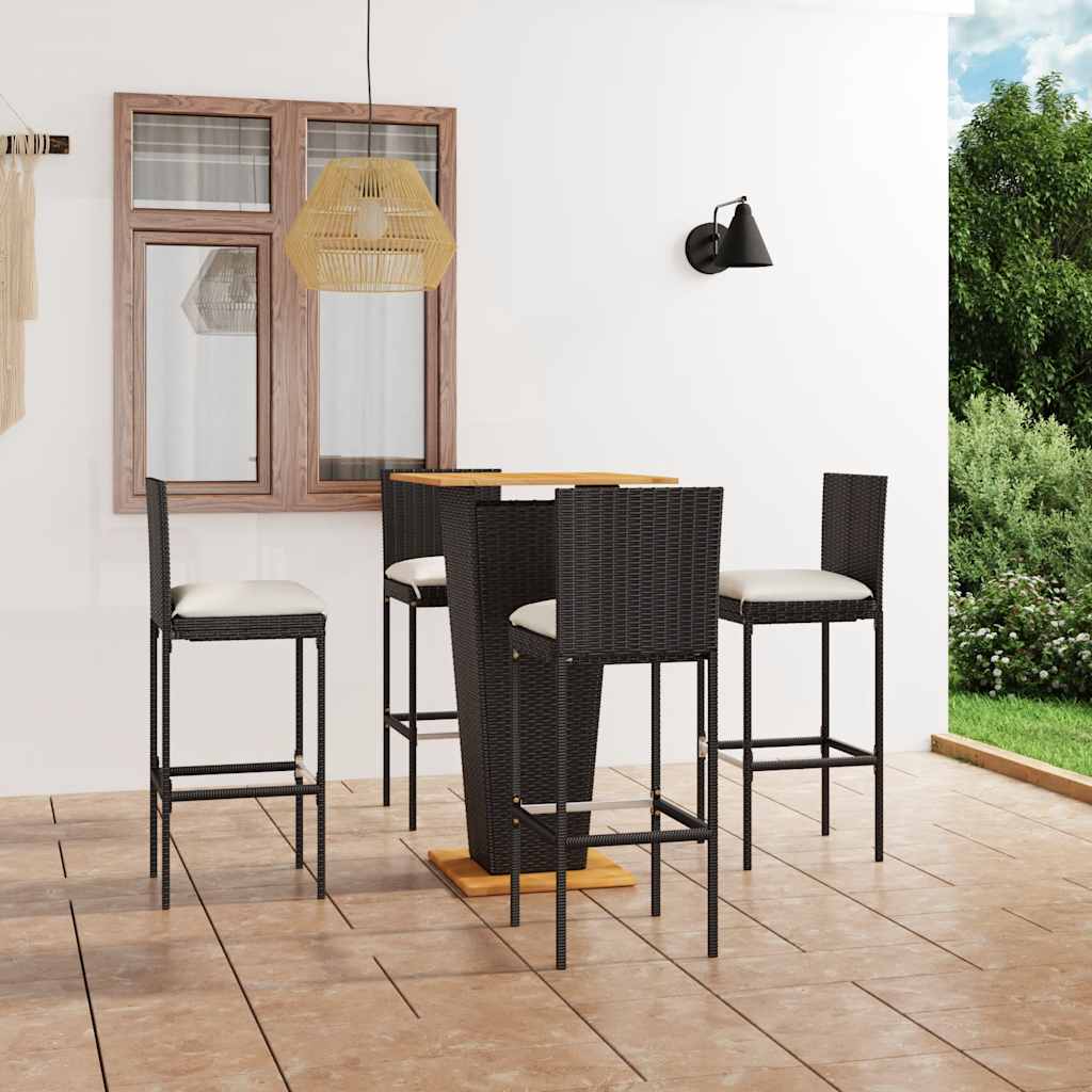 Barsæt til haven 5 dele med hynder i sort polyrattan