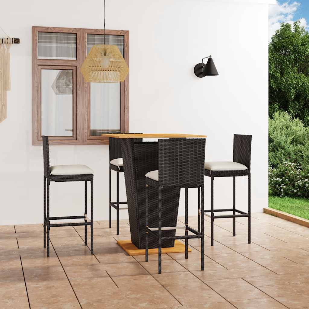 Barsæt Til Haven 3 Dele Med Hynder Polyrattan - 4 / Sort / 80 cm bordlængde
