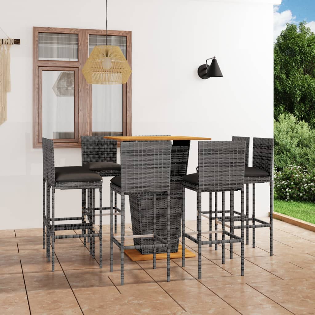 Barsæt Til Haven 3 Dele Med Hynder Polyrattan - 8 / Grå / 80 cm bordlængde