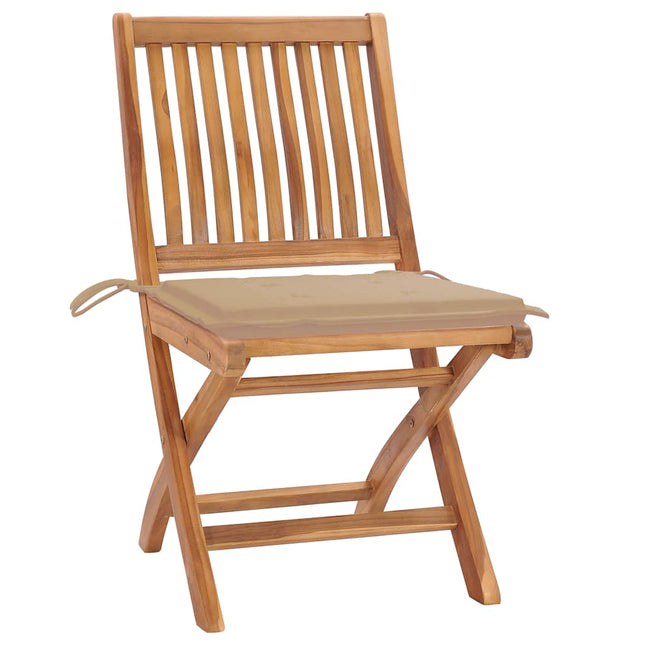 havestole 2 stk. med beige hynder massivt teaktræ