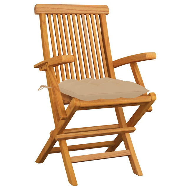 havestole med beige hynder 3 stk. massivt teaktræ