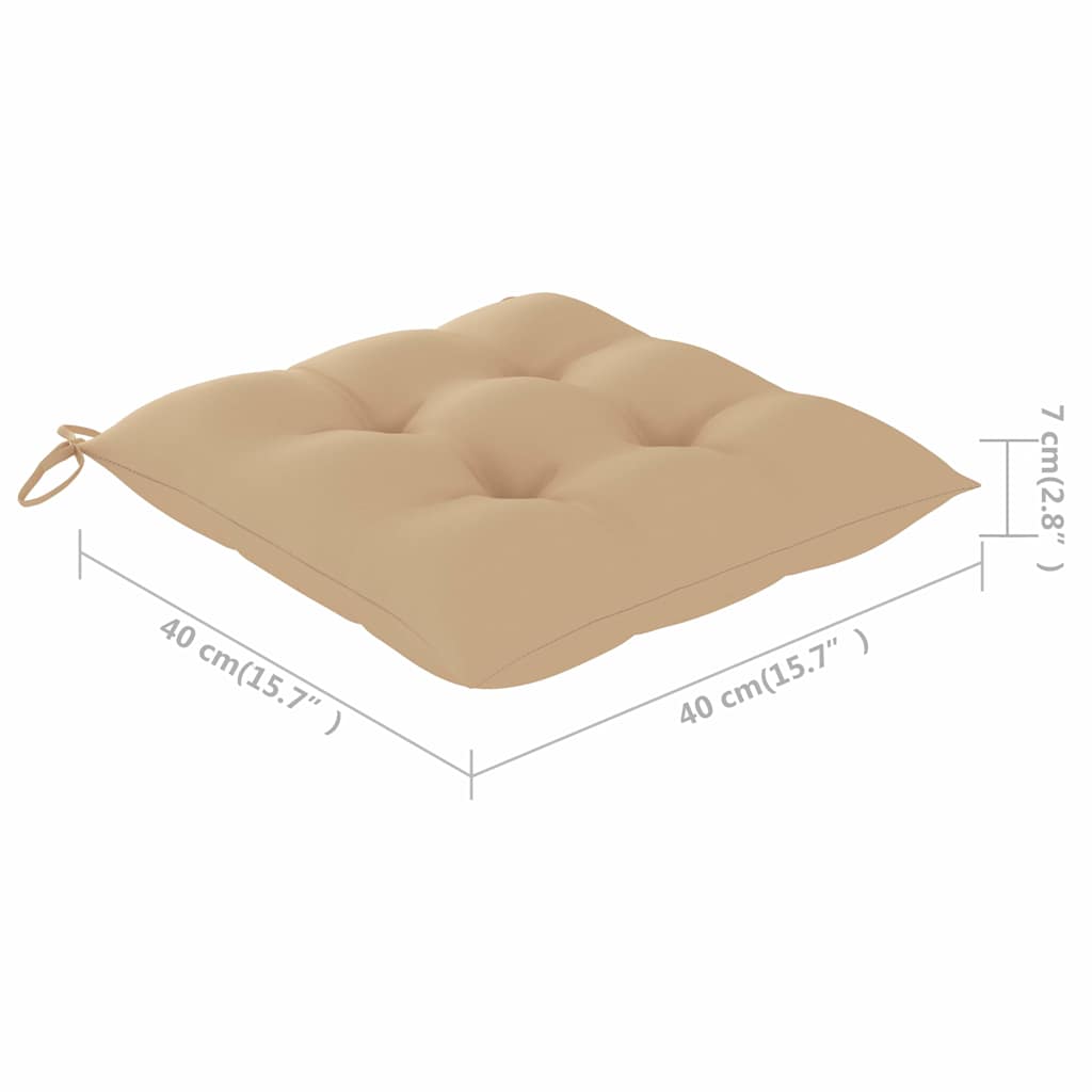 havestole med beige hynder 3 stk. massivt teaktræ