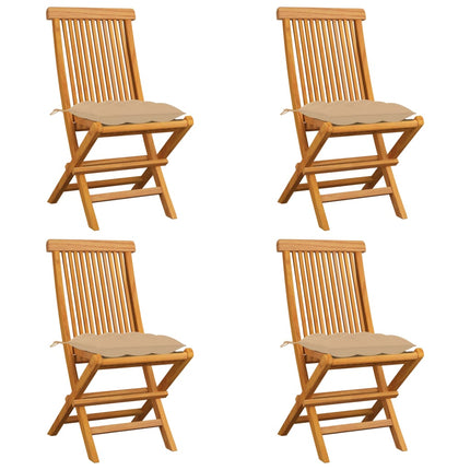 Klapstole med beige hynder 4 stk. massivt teaktræ